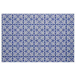 Tela Elegante patrón floral azul y blanco