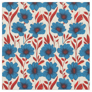 Tela Elegante patrón floral con flores azules vibrantes