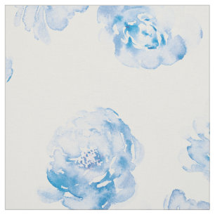Tela Elegante Patrón Floral De Color Azul Y Blanco