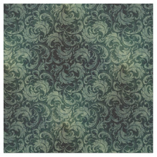 Tela Elegante patrón floral de damasco verde vintage