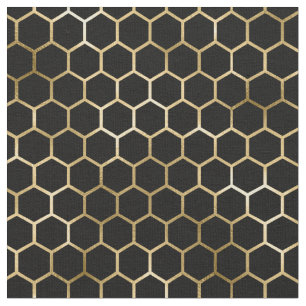 Tela Elegante patrón negro de abeja dorada