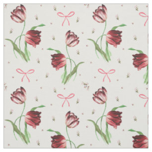 Tela Elegante Primavera Vintage Rosa Bows Tulips Floral