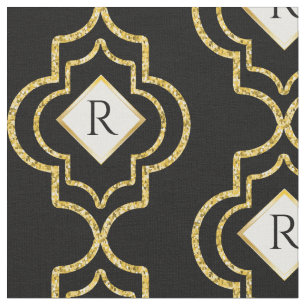 Tela Elegante Purpurina Aspecto Negro Tile Oro Marroq