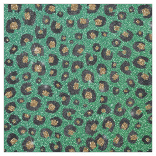 Tela Elegante Purpurina Verde Leopardo de oro negro