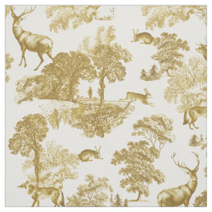 Tela Elegante Rústico Vintage Gold Country Toile Deer