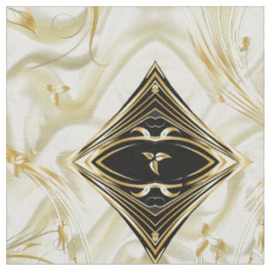 Tela Elegante seda champán y flores abstractas de oro F