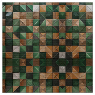 Tela Elegante tierra geométrica verde y mosaico marrón