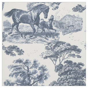 Tela Elegante Viejo Dusty Blue Horse Toile