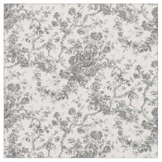 Tela Elegante Vintage Francés Grabado Floral Toile-Gris