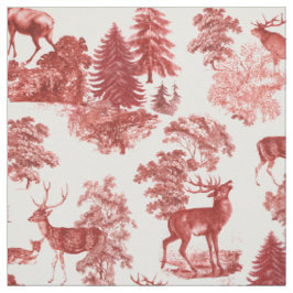 Tela Elegante Vintage Red Toile Deer Woodland