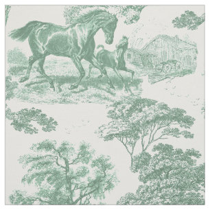 Tela Elegante Vintage Sage Green Horse Toile