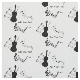 Tela Elegante violín blanco y negro con notas musicales