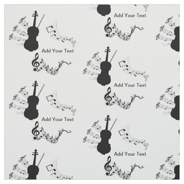 Tela Elegante violín blanco y negro con notas musicales (Retal)