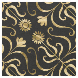 Tela Elegante y elegante Damasco floral de oro negro gi
