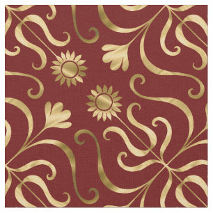 Tela Elegante y elegante Damasco floral rojo y girasol