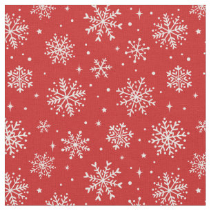 Tela Elegantes copos de nieve blancos sobre fondo rojo