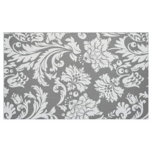 Tela Elegantes damascos florales blancos y grises