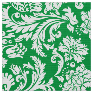 Tela Elegantes damascos florales blancos y verdes