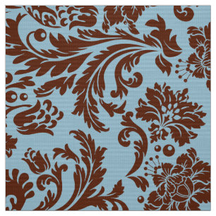 Tela Elegantes damascos florales marrones y azules clar