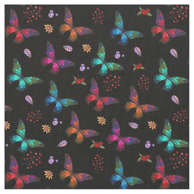 Tela Elegantes mariposas coloridas sobre negro (De cerca)