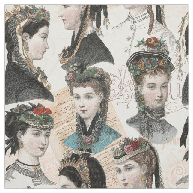 Tela Elegantes mujeres de época victoriana en Gorras (Retal)