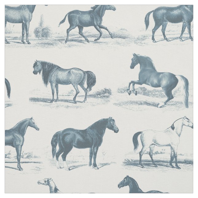 Tela Elegantes razas de caballos azules de época (Retal)
