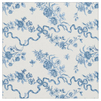 Tela Elegantes Rosas azules grabados de época y cintas