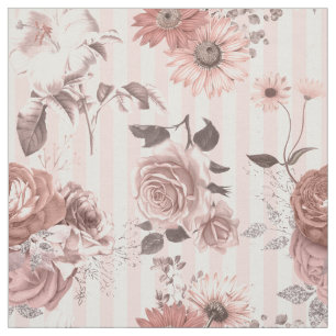 Tela Elegantes Rosas de flores rosadas de época franjas