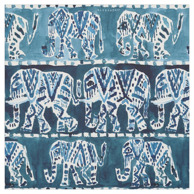 Tela ELEPHANT SAFARI Boho Deep Indigo Watercolor (Retal)