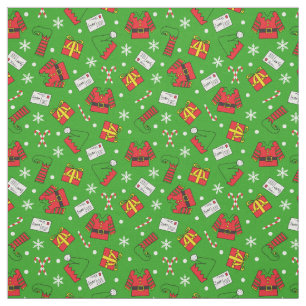 Tela Elf, Navidades verdes y rojos divertidos, pateados