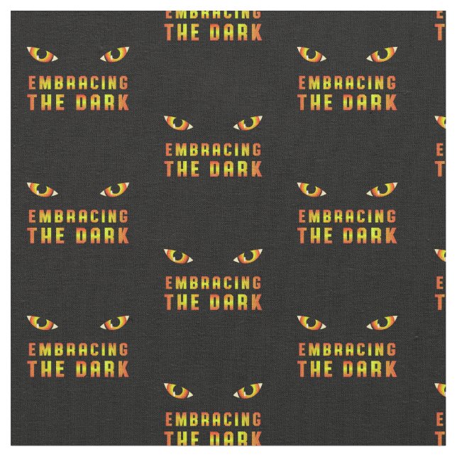 Tela Embracing the Dark Quote Fabric with Fiery Eye (De cerca)
