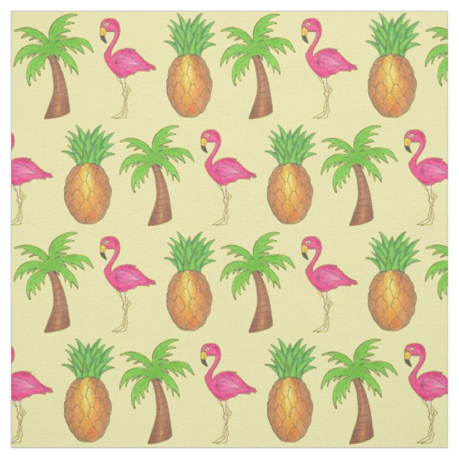 Tela En La Playa Tropic Pineapple Flamingo Palm Tree (Retal)
