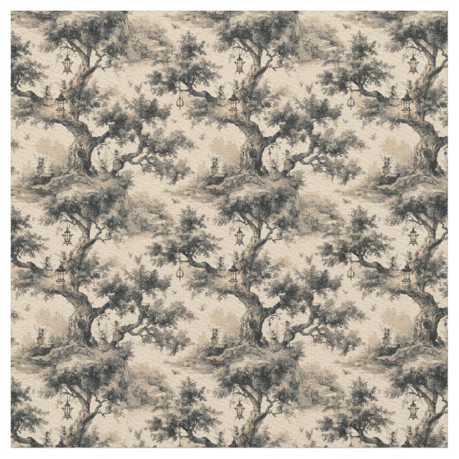 Tela Enchanted Fairy Tale Forest Night Toile De Jouy  (De cerca)