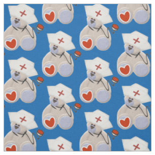 Tela Enfermera gris del oso con el corazón y el gorra
