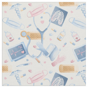Tela Enfermero acuarela Dr Collage médico Blue Pink
