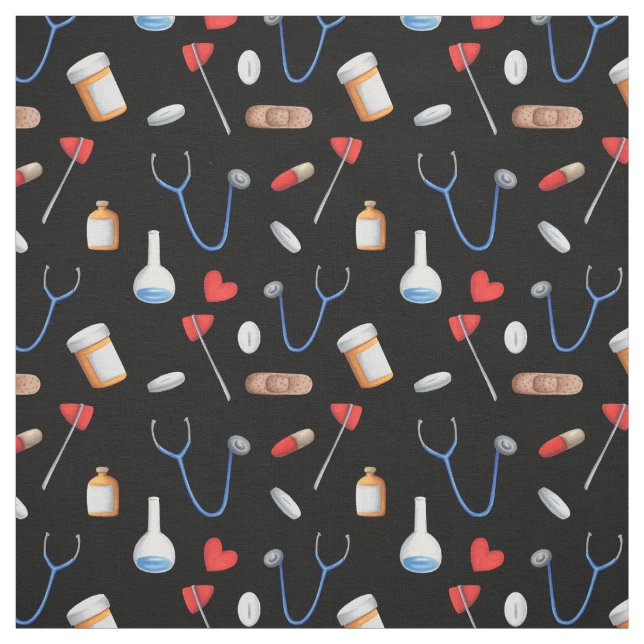 Tela Equipo hospitalario Patterado Black Blue and Red (Retal)
