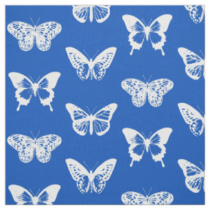 Tela Esbozo de mariposa, azul cobalto y blanco