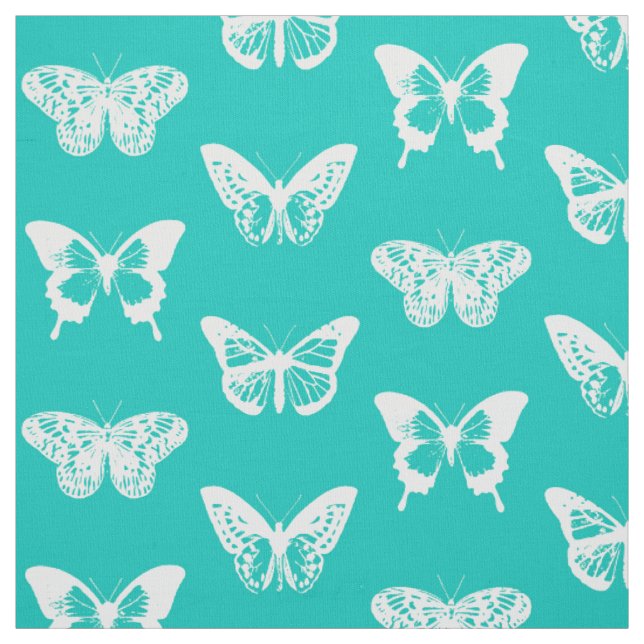 Tela Esbozo de mariposa, turquesa y blanco (Retal)