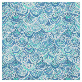 Tela Escalas azules de la sirena de la acuarela del