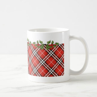 Tela escocesa de tartán y taza de café del navidad