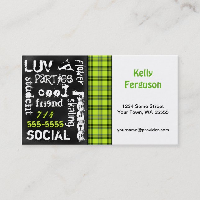 Tela escocesa verde de Kelly, tarjeta de visita de (Anverso)