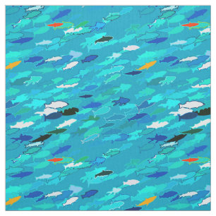 Tela Escuela de Pescado, Turquesa, Azul y Aqua
