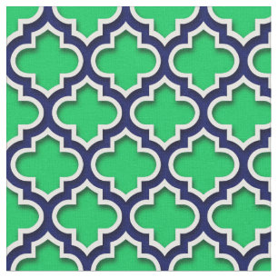 Tela Esmeralda Marina Verde Quatrefoil blanco marroquí 