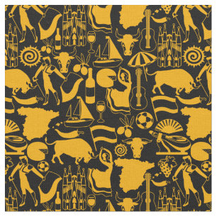 Tela España y tradiciones españolas negro y Naranja