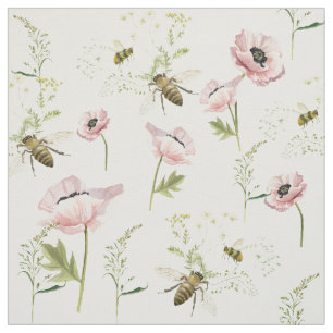 Tela Espías, abejas, acuarela de flores silvestres