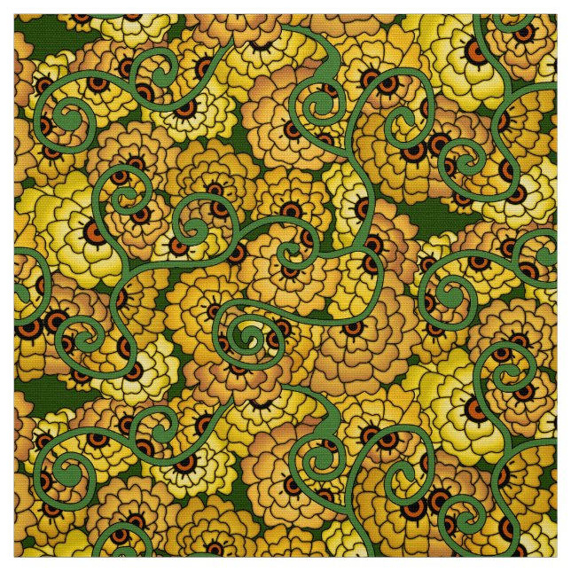 Tela Espirales de flores - Amarillo (Retal)