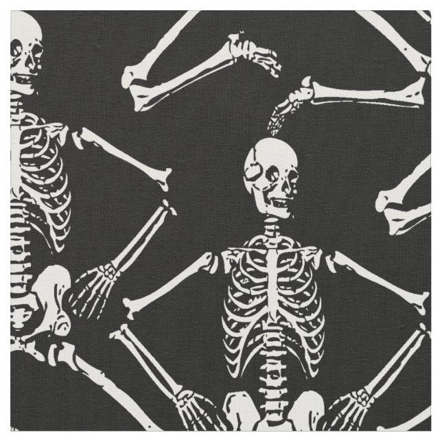 Tela Esqueletos blancos que bailan en un fondo negro (De cerca)