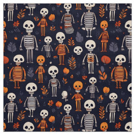 Tela Esqueletos y calabazas por la noche