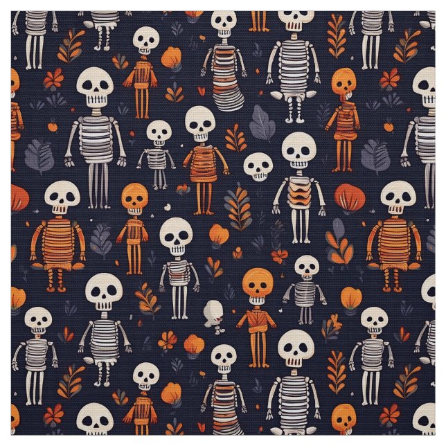 Tela Esqueletos y calabazas por la noche (Retal)