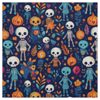 Tela Esqueletos y calabazas vibrantes Halloween